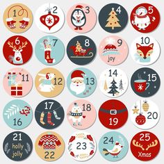 christmas buttons with numbers and symbols