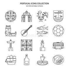 portugal icon set in black and white stock photo - image 399784