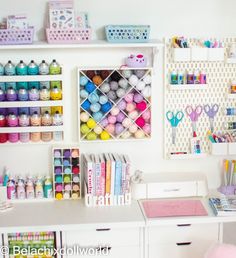 the craft room is organized with lots of craft supplies