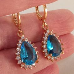 Dazzling Blue Earrings For Gift, Blue Cubic Zirconia Earrings With Gemstone Accents, Blue Earrings With Cubic Zirconia Gemstone Accents, Blue Drop Jewelry With Prong Setting, Blue Sapphire Jewelry Set, Sapphire Jewelry Set, Filigree Hoop Earrings, Royalty Fashion, Blue Drop Earrings