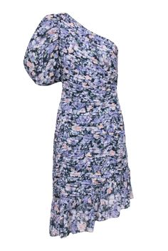 This Shoshanna dress adds a dazzling pop of color to your wardrobe! The blue, peach, and navy floral print, with its sleek metallic accents, will have you looking like the best dressed guest at any event. The slim one shoulder cut and the fully ruched body give you a perfectly sophisticated silhouette. Size 6 Shell 90% Viscose, 10% Viscose Lining 100% Polyester Side invisible zipper Fully ruched Crop sleeve Ruffle bottom Bust 34" Waist 29" Shoulder to hem (sleeve side) 44" Sleeve length 18" Spring One-shoulder Lined Dress, Dressy Fitted Floral Print Mini Dress, Feminine Blue Dress For Fall, Blue One-shoulder Dress With Floral Print, Blue Floral Print One-shoulder Dress, Blue Floral Print Dress For Fall, Chic Blue Fitted Floral Dress, Blue Floral Print Dress For Date Night, Chic Blue Floral Dress For Casual Occasions