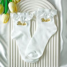 ✨💎 Wouldn't you like to experience elegance and quality together? Meet these custom embroidered frilly bridal socks! ✴️PRODUCT FEATURES: These lace socks are made of 80% cotton and 20% spandex material. Thanks to its perforated structure, it is suitable for the summer season; it doesn't cause sweating and features a breathable fabric! These bride socks are compatible with EU sizes 37-42. These wedding socks come in 2 design options, choose your style!  🌟HOW TO ORDER: Firstly, please select the Bridal Socks, Bride Socks, Hosiery Dress, Wedding Vans, Socks Lace, Frilly Socks, Wedding Socks, Personalized Socks, Wedding Gifts For Bride