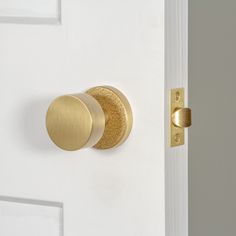 an open door with two knobs and a round handle on the left hand side