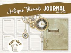 an image of a journal with gold and white items on it, including a clock