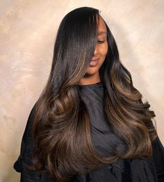 All Posts • Instagram Brown Highlights In Black Hair, Caramel Highlights Black Hair, Brown Highlights On Black Hair Wig, Highlights In Black Hair, Chocolate Brown Wig With Highlights, Brown Straight Wigs Black Women, Brown Highlight Wig, Long Yaki Straight Hair, Silk Press Hair