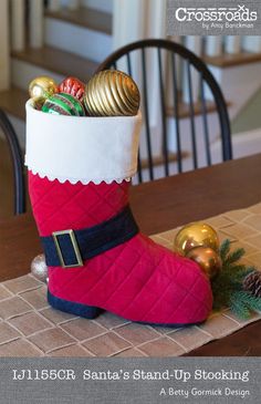 a christmas stocking sitting on top of a table