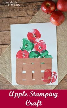 an apple stamping craft with apples in a paper bag and the words apple stamping craft