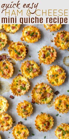 mini quiche recipe with ham and cheese in the middle on a sheet of parchment paper