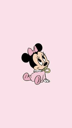 a cartoon character with a bow on her head sitting in front of a pink background