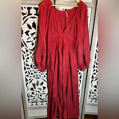 Size L Viscose/Rayon Tie In Back V-Neckline Measurements: Length 51” Pit To Pit 18.5” Waist 15” Viscose Rayon, Pheasant, Free People Dresses, Free People Dress, Color Orange, Colorful Dresses, Free People, Lace Up, Maxi Dress