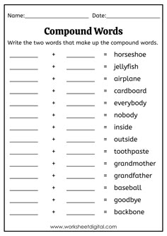 compound words worksheet for kids