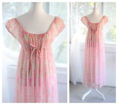 1960 Pink Floral Print Cap Sleeve Empire Waist Nightgown / Regency Lingerie Dress Cottagecore Milkmaid Peasant Princess Gown Babydoll Nighty - Etsy Fitted Pink Nightgown For Spring, Pink Vintage Floral Print Sleepwear, Vintage Pink Nightgown For Spring, Babydoll Nighty, Clothing Jewelry, Dress Cottagecore, Princess Gown, Empire Waistline, Women's Nightgowns