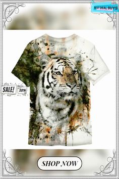 Men's T Shirt Tee Graphic Tiger Crew Neck White 3d Print Daily Sports Short Sleeve Print Clothing Apparel Designer Casual Classic Big and Tall / Summer / Summer Short Sleeve Tops Casual, Sports Prints, Clothing Apparel, Big And Tall, Sport Shorts, 3d Print, Printed Shorts, Graphic Prints, 3d Printing