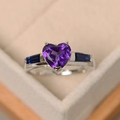 Heart cut ring natural amethyst ring purple ring gemstone | Etsy Heart Cut Ring, Purple Rings, Purple Love, Ladies Ring, 925 Silver Jewelry, Amethyst Ring, Birthstone Ring, Diamond Studs, Luxury Jewelry