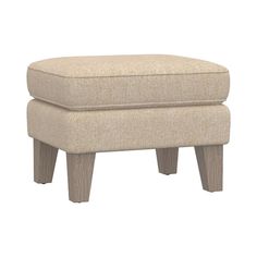 a beige foot stool with wooden legs