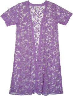 This outerwear is crafted in a beautiful light lavender color and exudes a tropical vibe that perfectly complements sunny days by the beach or poolside lounging.  The open front and wide sleeves give it a classic kimono silhouette, while the delicate net texture adds an elegant touch. #tlb #vacationclothing #beachwrap #fashiondeal #Bohobeachwear Summer Open Front Daywear Cover-up, Fitted Spring Cover-up For Daywear, Purple Beachwear Cover-up For Beach Season, Trendy V-neck Spring Cover-up, Purple Cover-up For Beach Season Vacation, Purple Cover-up For Vacation Beach Season, Fitted Spring Cover-up For Summer Style, Fitted Summer Style Cover-up For Spring, Purple Cover-up For Spring Beach Occasions