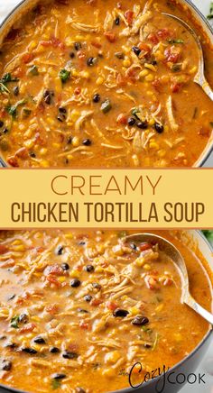 creamy chicken tortilla soup Dinner Idea Easy, Holiday Soups, Chicken Cheddar, Creamy Chicken Tortilla Soup, Chicken Tortilla Soup Recipe, Tortilla Soup Recipe, Chicken Tortilla Soup, Chicken Tortilla