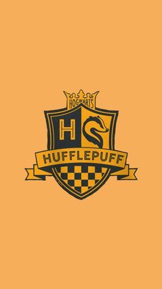 the hogwarts logo is shown on an orange background with black and yellow stripes