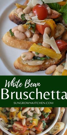 white bean bruschetta with spinach and tomatoes