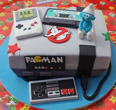 a cake made to look like an old school video game console