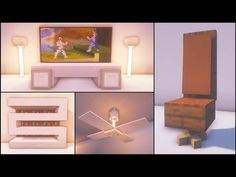 four different images of furniture and lighting in minecraft