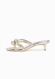 Neely Bow Kitten Heel Sandal | Champagne Wedding Kitten Heels, Sophia Richie Style, Feminine Aesthetic Outfits, Dance Fits, Gold Kitten Heels, Champagne Problems, Heels Prom, Kitten Heel Shoes, White Sandals Heels