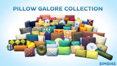 a pile of pillows sitting on top of a blue background with the words pillow galore collection