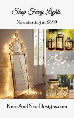 an advertisement for a new lighting store featuring lanterns, mirrors and other decorative items with lights on them