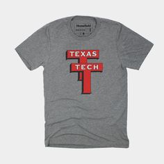 Vintage Texas Tech Double "T" Tee Tri-blend School Spirit T-shirt For Fans, Sports Event Tri-blend T-shirt With Text Print, Tri-blend Text Print T-shirt For Sports Events, Team Spirit Tri-blend T-shirt With Screen Print, Pre-shrunk Tri-blend T-shirt For College, Letter Print T-shirt For Sports Events, San Diego State University, University Tshirt, Texas Tech Red Raiders