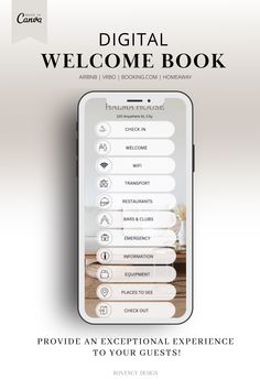 the digital welcome book is displayed on an iphone