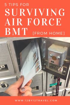 a person opening an atm machine with the text 5 tips for surviving air force bmt from home