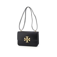 Eleanor Bag By Tory Burch In Smooth Leather With A Structured Construction With Flap, Magnetic Closure And The Iconic Metal Double T Monogram On Front. Carriable On The Shoulder Or Crossbody With The Sliding Shoulder Strap, Interior Lined In Contrasting Leather With Main Gusset Compartment, Two Flat Compartments, One Zipped Pocket And One Flat Pocket. Gold-Tone Brass Hardware. Materal: 100% Lh. Made In: Cina. Color: Black. Collection: Fall - Winter 2023. Sku: 83009. Width: 24 Cm Height: 17 Cm De Designer Tan Flap Bag For Evening, Designer Tan Shoulder Bag With Magnetic Closure, Tan Square Shoulder Bag With Gold-tone Hardware, Cross Body Bag Tory Burch, Modern Black Shoulder Bag With Gold-tone Hardware, Tory Burch Cross Body Black Bag, Black Shoulder Bag With Gold-tone Hardware, Black Shoulder Bag With Gold-tone Hardware And Double Handle, Tory Burch Bag