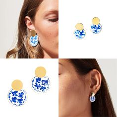 Add a touch of vintage glamour to your look with these captivating, unique blue and white Ceramic Drop Earrings. Stand out from the crowd with their exquisite design that will add an aura of timeless sophistication to any outfit. Elevate your style instantly! Details 18K Gold Plated on 925 Sterling Silver Delivered in Poppy Mae custom jewelry boxes ready to be gifted Avoid contact with any chemicals or alcohol. Please refer to our care guide for more details. Earrings Stand, Large Drop Earrings, Custom Jewelry Box, Porcelain Earrings, Hand Painted Earrings, Daughter Jewelry, Color Earrings, Unusual Earrings, Painted Earrings