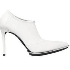 Cara Stretch Leather Booties In White White Pointed Toe Leather Shoes For Party, Chic White Leather Closed Toe Shoes, Chic White Closed Toe Leather Shoes, White Leather Court Shoes With Reinforced Heel, Elegant White Leather Shoes With Branded Heel Counter, Elegant White Leather Shoes With Branded Heel, Chic Leather Shoes With Reinforced Heel And Almond Toe, Elegant Leather Ankle-high Court Shoes, Elegant Ankle-high Leather Court Shoes