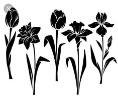 black and white silhouettes of flowers