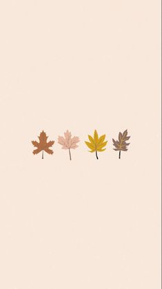 three different colored leaves on a white background with the words autumn written below them in black