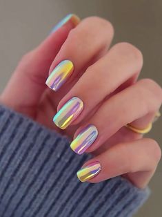 Inspired by iridescent waves, showcasing a dynamic range of colors. Ideal for those who seek changeable and vibrant styles. With Nails, Fall Acrylic Nails, Color Nails, Nails Desing, Beautiful Nail Designs, Nails At Home, Nail Shop, Nail Kit