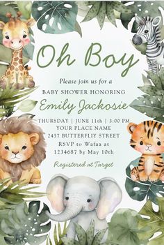 a baby shower is shown with jungle animals