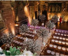 an overhead view of a wedding venue with tables and chairs set up for the guests