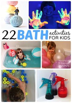 several activities for kids to play in the bathtub