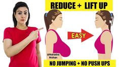 a woman pointing at an easy way to reduce and lift up her arms with no jumping or no push ups