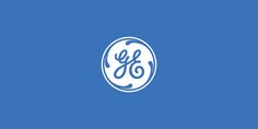 the ge logo on a blue background