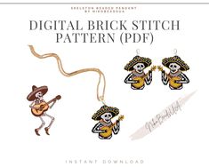 the digital brick stitch pattern is shown in three different styles, including one with a guitar and