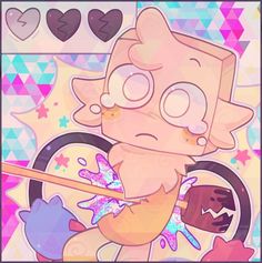 an image of a cartoon character holding a baseball bat in her right hand with hearts and stars on the background