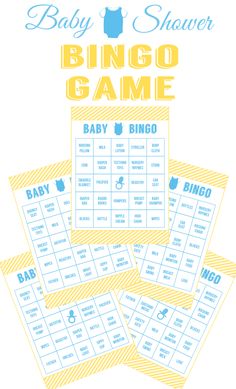 the baby shower game is shown in blue and yellow