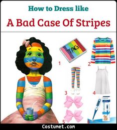 an image of a doll with clothes and accessories for it to be dressed like a bad case of stripes