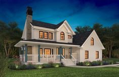 this is an artist's rendering of a house with porches and steps leading to the front door