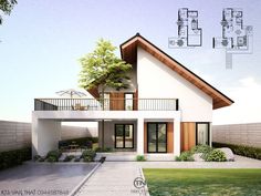 an architectural rendering of a modern house