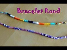 two necklaces made out of different colored beads on a table with the words bracelet kond