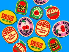 Fruit stickers designed by Tyler Pate. Connect with them on Dribbble; the global community for designers and creative professionals. Fruit Stickers, Fruit Labels, Fruit Logo, Sticker Design Inspiration, Fruit Packaging, Stickers Design, Fruit Illustration, Food Stickers, Fruit Design